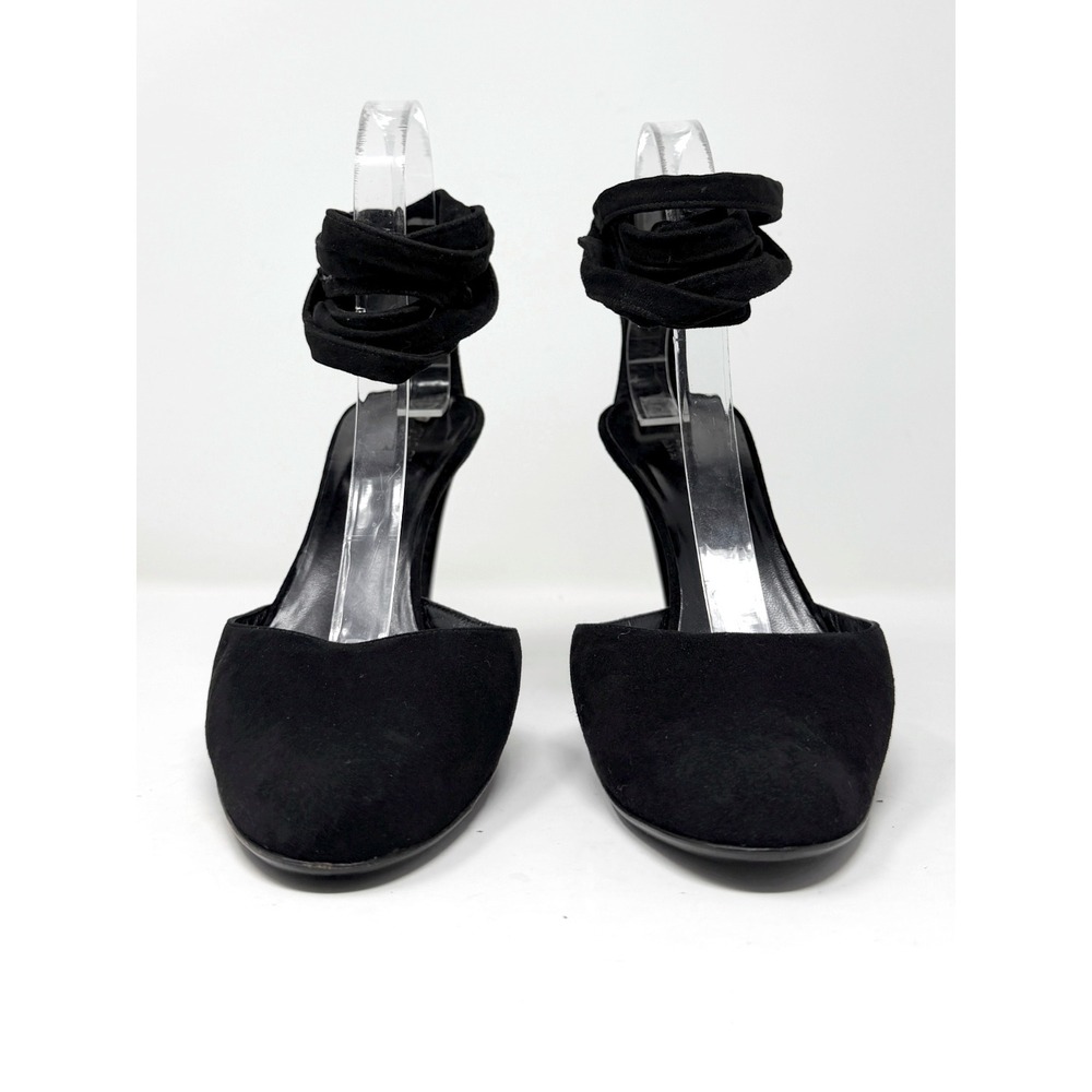 Gucci Black Suede Ankle Wrap Pumps Block Heel Square Toe 8.5 - Picture 4 of 10